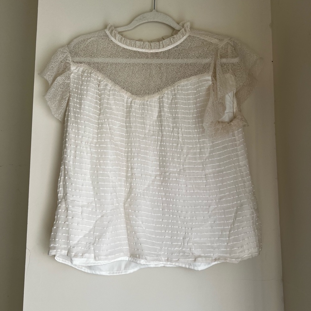 Versona Cream Lace Blouse with Sheer Sleeves